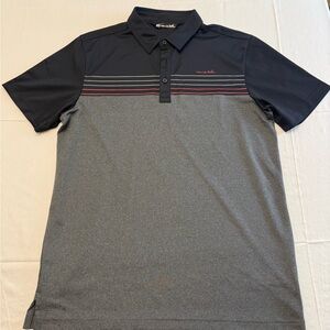 Travis Mathew Performance Polo Shirt Gray Black Striped Men’s Medium Golf